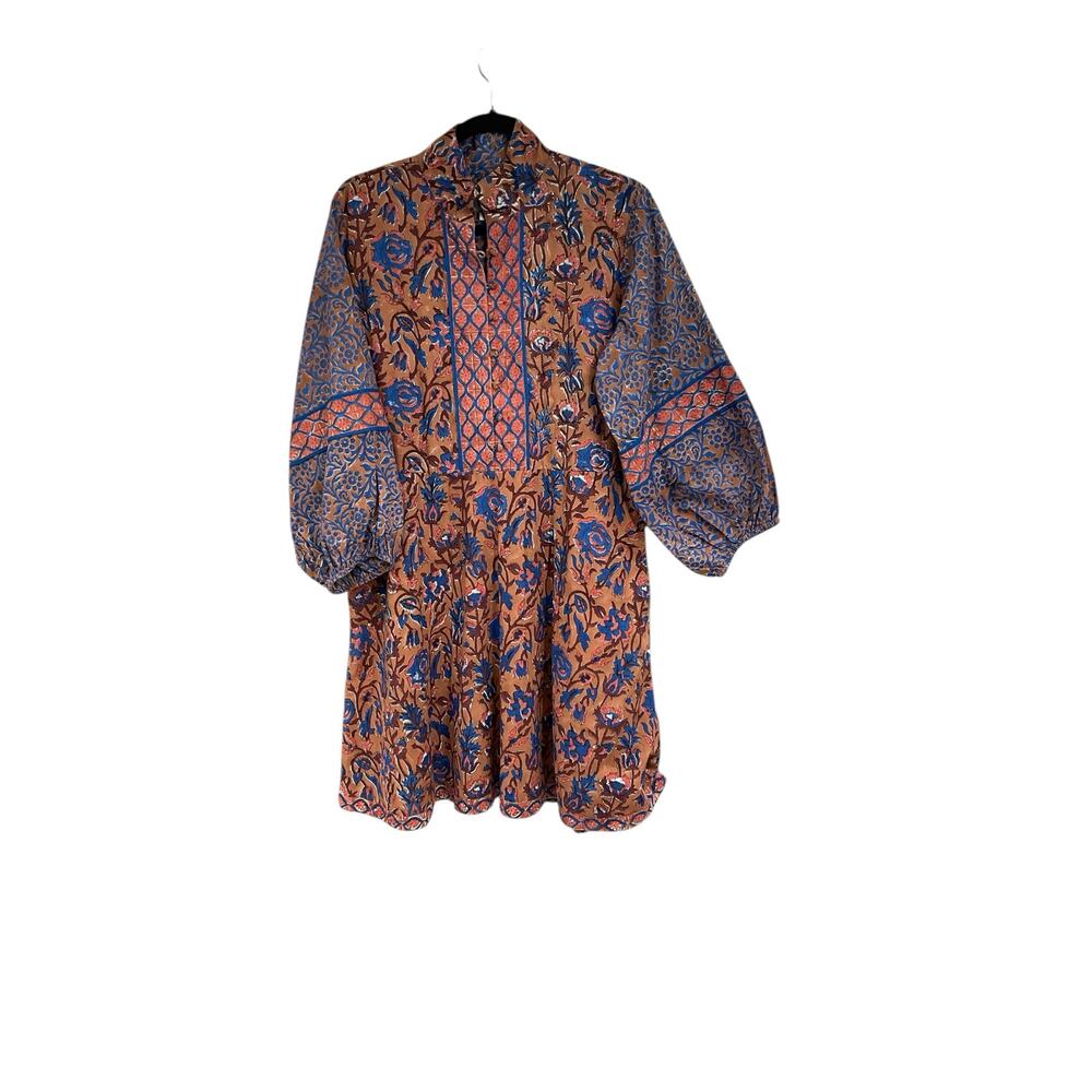 Sue Sarter Flounce Shorty Dress Brown Blue No Belt Medium - Picture 3 of 7